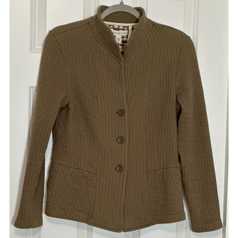 Coldwater Creek Quilted Cotton Jacket Size 10 Taupe Brown Elephant Print Lining